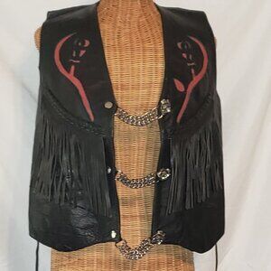 Rare Vintage Ladies ADDI'S FASHIONS Cut Out Red Rose Moto Vest in Black - XL